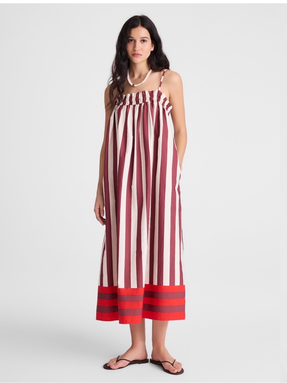 Madewell Ruffle A-Line Midi Dress Red & Cream Small NWT